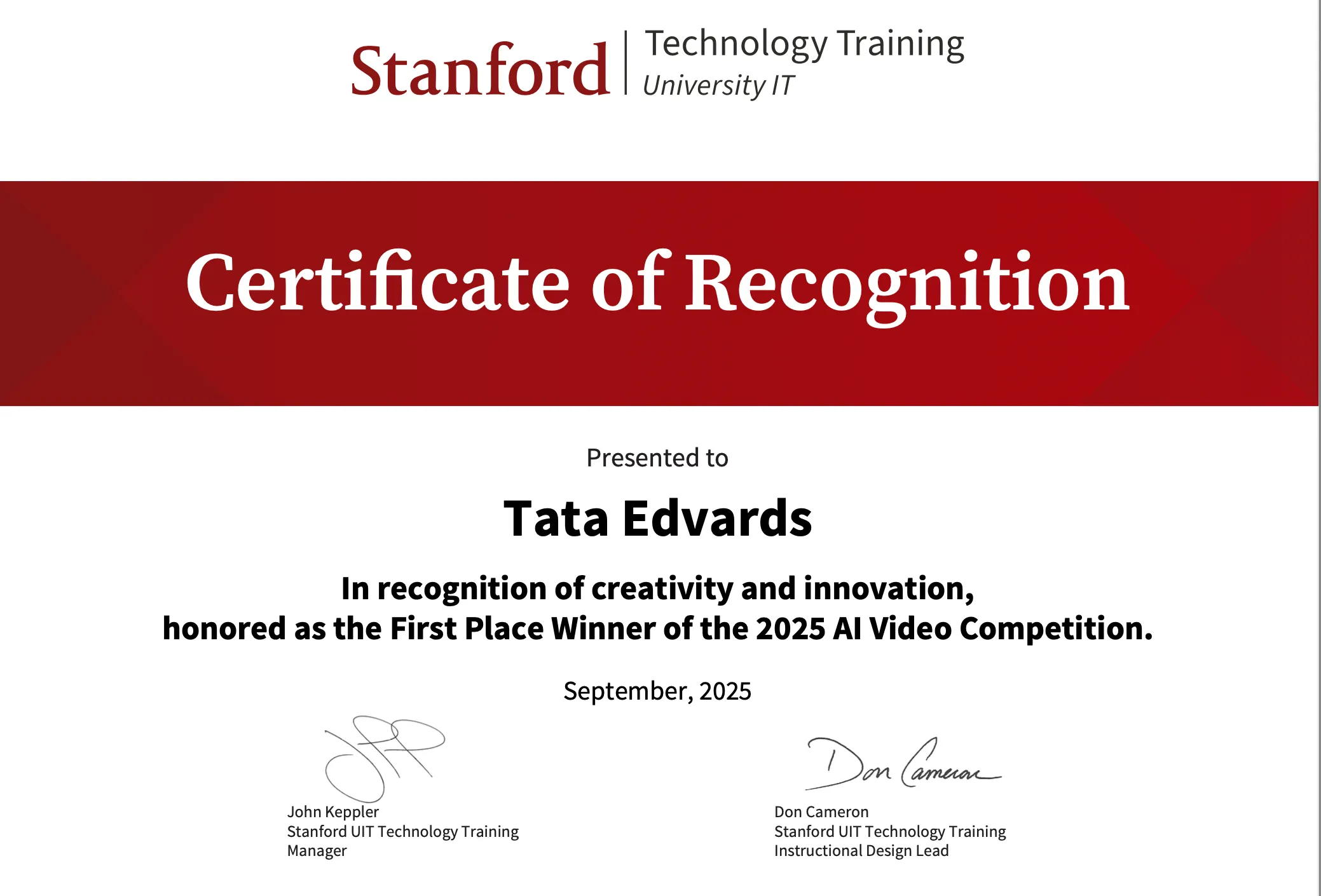 Сертификат Stanford 2024 · 2025